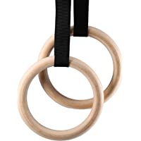 Los mejores  - Anillas de Gimnasia de Madera-Anillos Crossfit con Ajustable Correas Hebillas-Entrenamiento para Gimnasia en Casa…